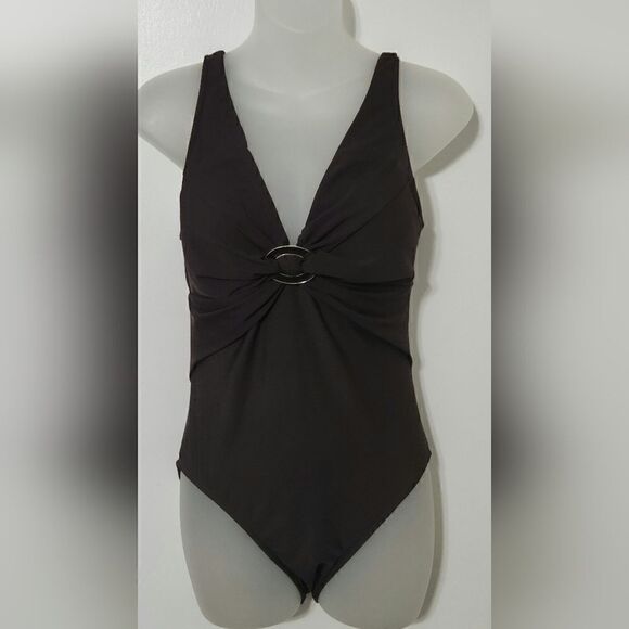 Miraclesuit Sz 10 Buckle V-Neck Tummy Control One-Piece Swimsuit - Picture 1 of 6